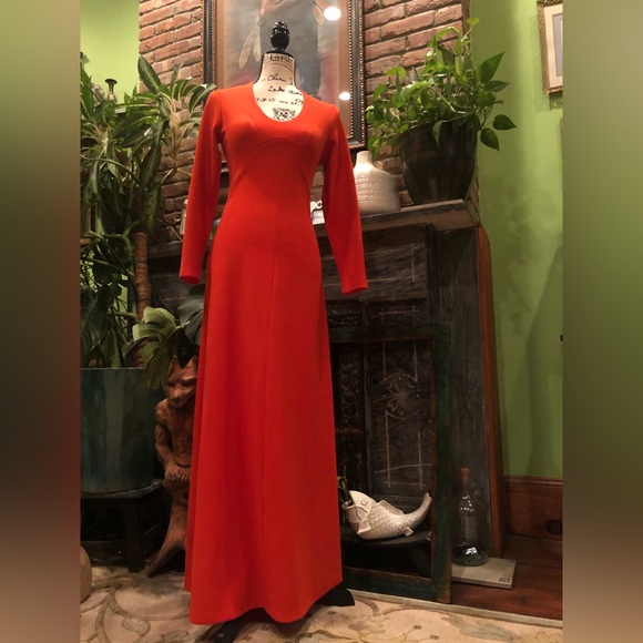 1970s Handmade Pumpkin Orange Empire Waist Mrs. Roper Energy in the Best Way. - Picture 6 of 9